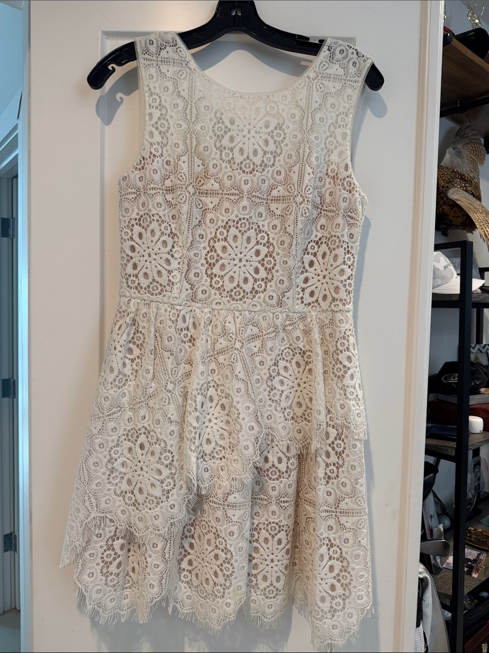 BCBGMaxAzria Ivory Crochet Lace Sleeveless Dress